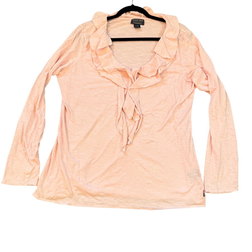 Polo Jeans Co Ralph Lauren Pink Ruffle Tie Neck Long Sleeve Cotton Top XL